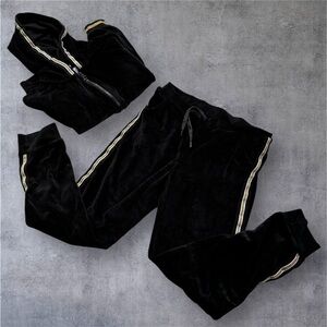 Ideology Black Velour Tracksuit Set with Gold Stripes, L